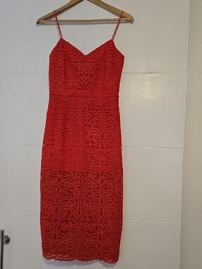 Cynthia Rowley Red/orange Lace Midi Dress with Spaghetti Straps